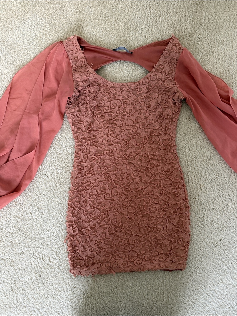 Symphony Rose-Dust Lace Long Sleeve Bodycon Dress